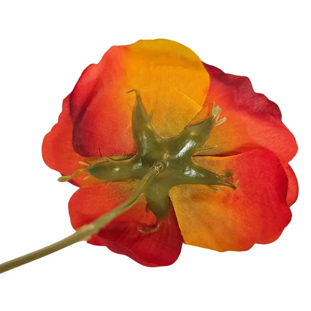 Artificial Large Red Orange Roses 16 Stems Faux Silk Fall Wedding Floral Lot
